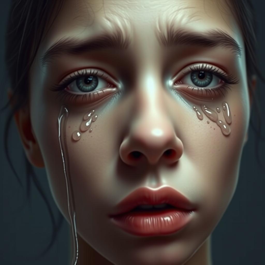 A realistic photo design of a face with tears in the eyes