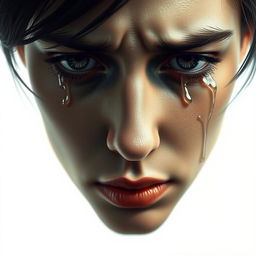 A realistic photo design of a face with tears in the eyes