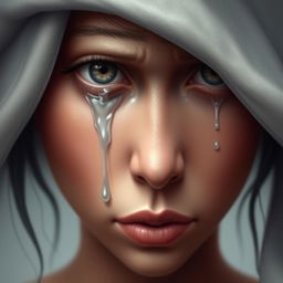 A realistic photo design of a face with tears in the eyes