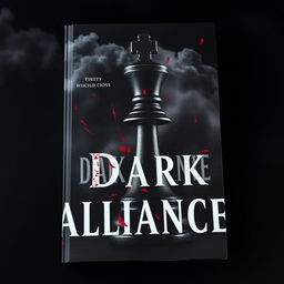 Create the cover of a book featuring a chess pawn in the background, blended into black clouds and red splinters