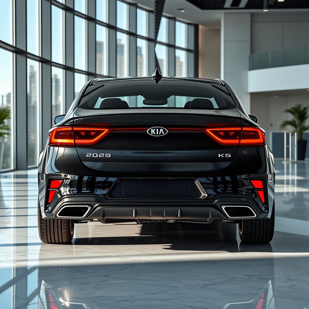 Create a high-resolution rear view image of a redesigned 2025 Kia K5 sedan