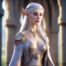 A close-up portrait of a fit elf with enormous, massive features in a castle