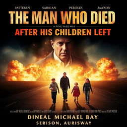 A dramatic movie poster for a film titled 'The Man Who Died After His Children Left,' directed by Michael Bay