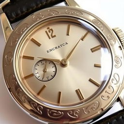 A 1950s vintage watch with chic engravings on the dial and casing