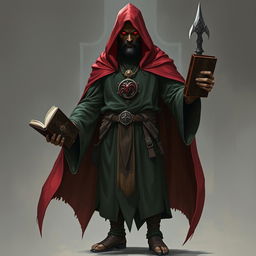 A full-body image of a high priest cultist standing with red eyes