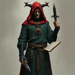 A full-body image of a high priest cultist standing with red eyes