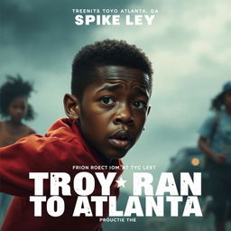 Create a movie poster for a film titled 'Troy Ran To Atlanta' directed by Spike Lee