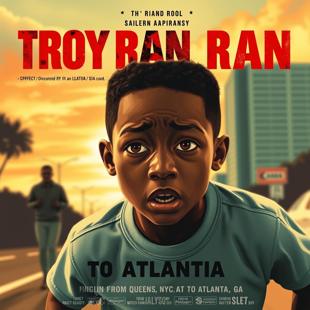 Create a movie poster for a film titled 'Troy Ran To Atlanta' directed by Spike Lee