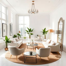 The image depicts a beautifully decorated room with white walls and flooring