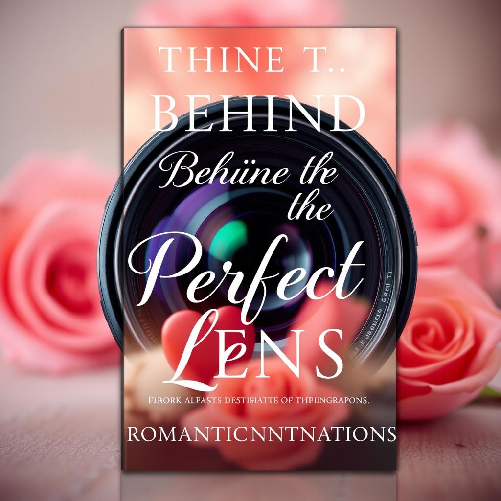 Create an e-book cover for a book titled 'Behind the Perfect Lens' with romantic annotations