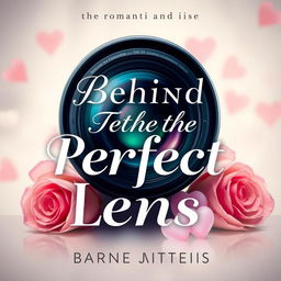 Create an e-book cover for a book titled 'Behind the Perfect Lens' with romantic annotations