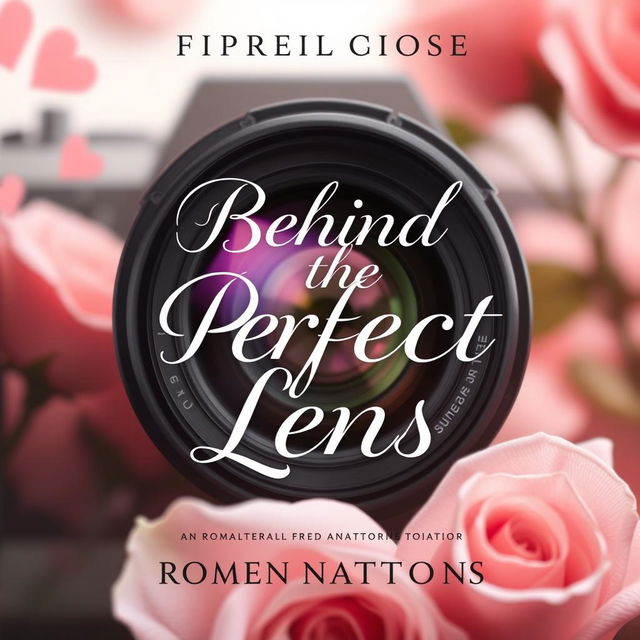 Create an e-book cover for a book titled 'Behind the Perfect Lens' with romantic annotations