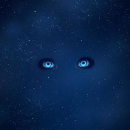 A beautiful night sky filled with stars and a pair of striking blue eyes looking down from the sky