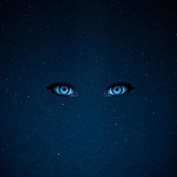 A beautiful night sky filled with stars and a pair of striking blue eyes looking down from the sky