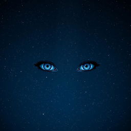 A beautiful night sky filled with stars and a pair of striking blue eyes looking down from the sky