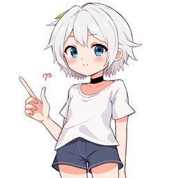 A character with short white hair, wearing short clothes