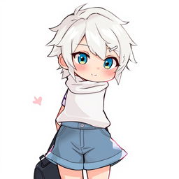 A character with short white hair, wearing short clothes