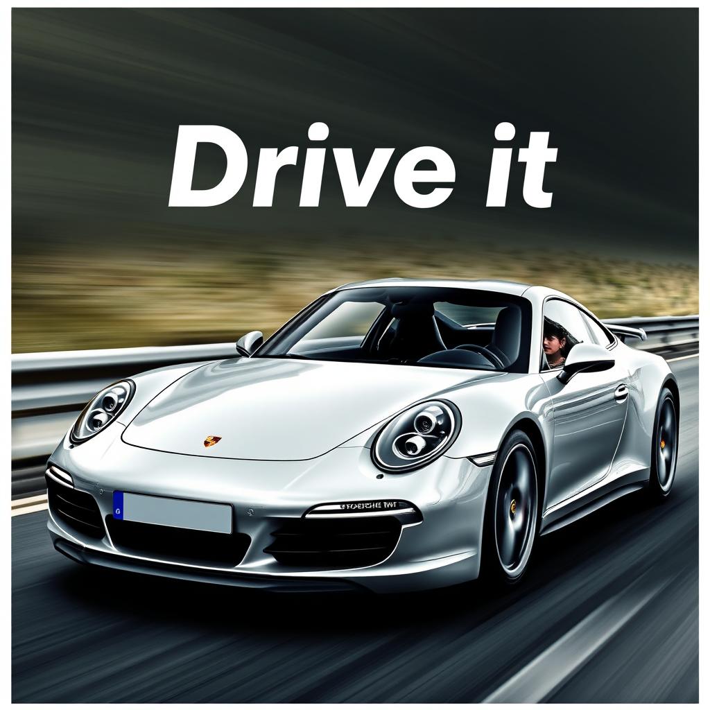 A high-quality poster featuring a sleek Porsche sports car in motion, with the text 'Drive it' prominently displayed over the top