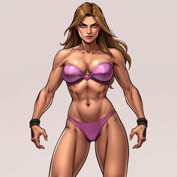 A full-body image of a female Marvel hero, depicted in an athletic and powerful stance