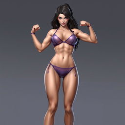 A realistic, full-body image of a female Marvel hero, depicted in an athletic and powerful stance