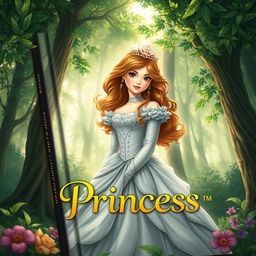 A realistic book cover featuring a princess in a lush, enchanting forest