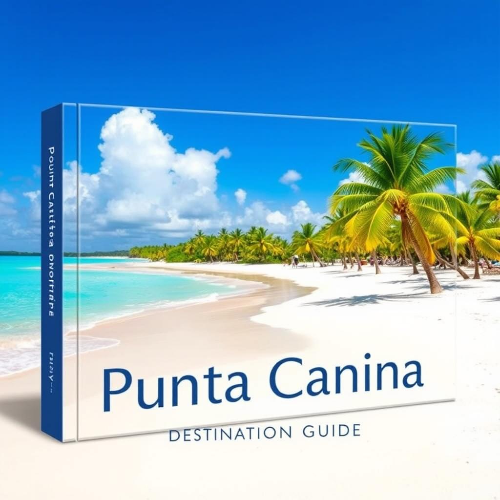 Create a horizontal book cover for a destination guide for Punta Cana