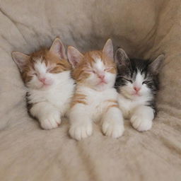 The kittens, exhausted from a day full of adventures, cuddling up together and drifting off to sleep in their warm home