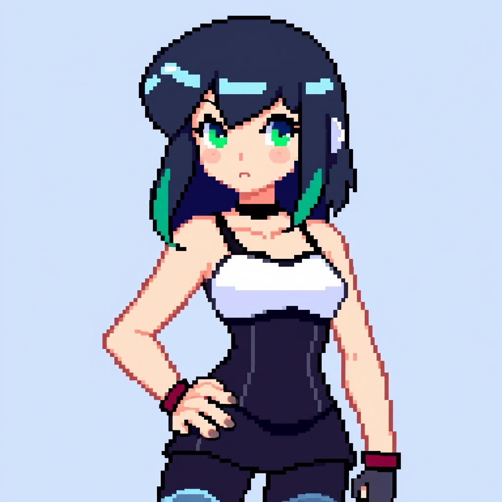 Create an 8-bit style image of female Byleth from Super Smash Bros