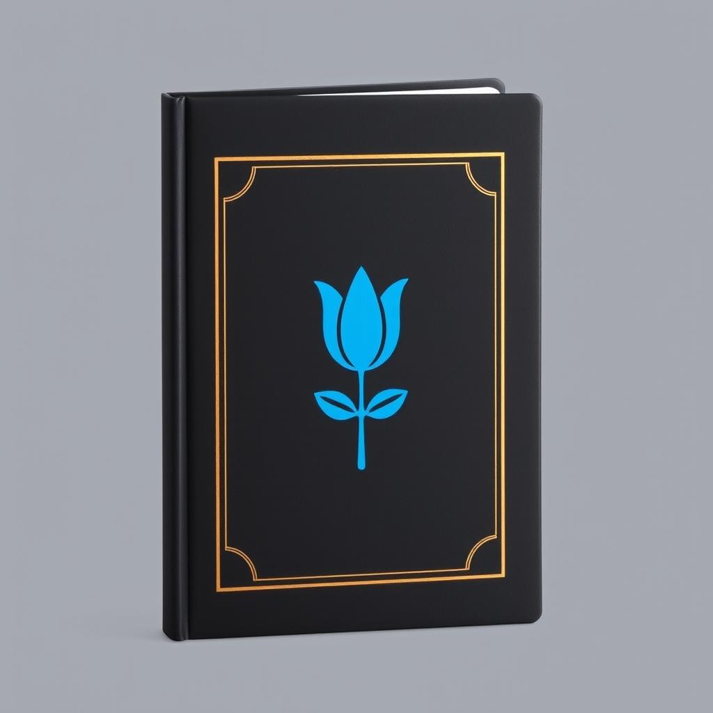 A black book cover with a blue tulip symbol and a wedding symbol in the center