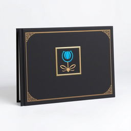 A black book cover with a blue tulip symbol and a wedding symbol in the center