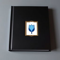 A black book cover with a blue tulip symbol and a wedding symbol in the center