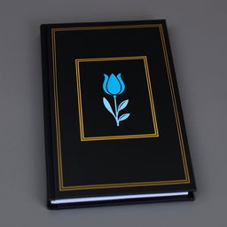 A black book cover with a blue tulip symbol and a wedding symbol in the center