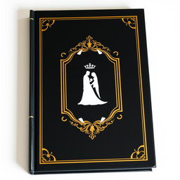 A black book cover with a wedding symbol in the center