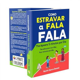 A book cover with the title 'Como Destravar a Fala em Qualquer Idioma com Apenas 5 Minutos por Dia'