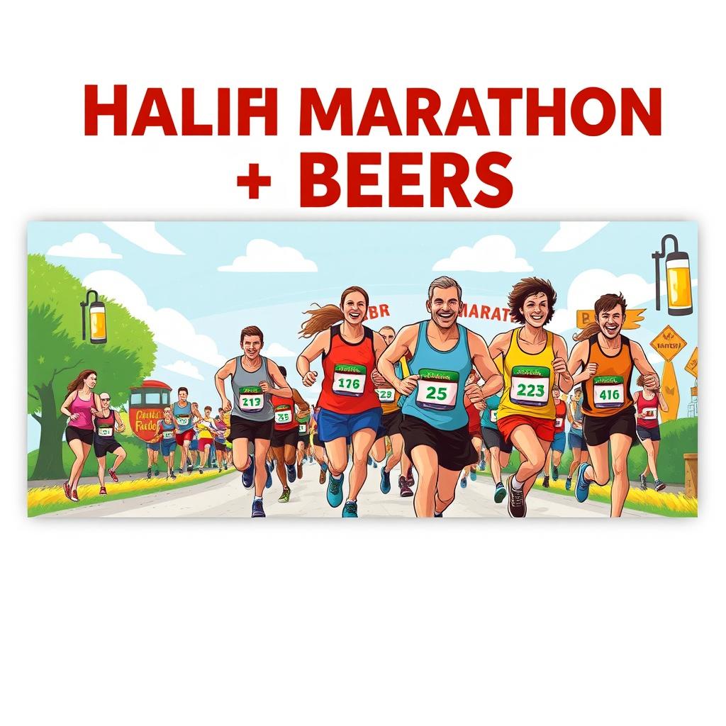 Create a Facebook event cover photo for an event titled 'Half Marathon + Beers'