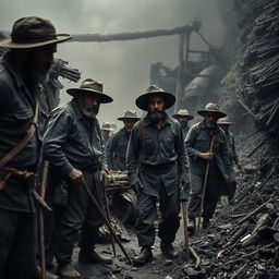 Una imagen que representa la explotación española, mostrando una escena histórica con trabajadores en condiciones difíciles