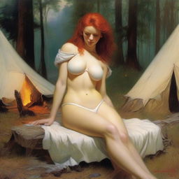 A full-body depiction of a captivating and alluring red-haired, fair-skinned warrior woman, inspired by the art style of Boris Vallejo