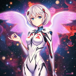 A stunning depiction of Rei Ayanami from Evangelion, styled as a galactic waifu