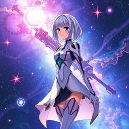 A mesmerizing illustration of Rei Ayanami from Evangelion, set against a galactic backdrop