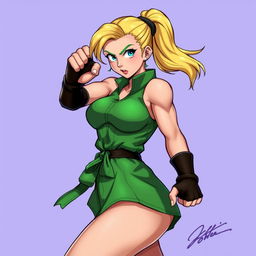 A dynamic illustration of Cammy from Street Fighter, showcasing her in a powerful and action-packed pose