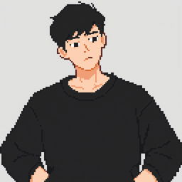 A person wearing a black sweatshirt depicted in pixel art style