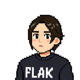 A person wearing a black sweatshirt depicted in pixel art style