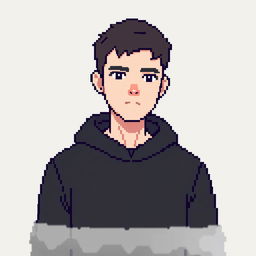 A person wearing a black sweatshirt depicted in pixel art style