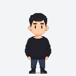 Create a pixel art image of a person wearing a black sweatshirt