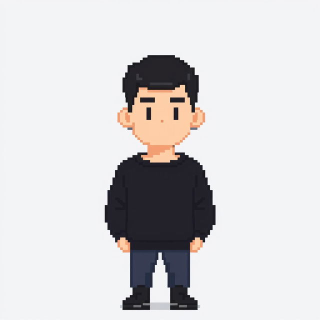 Create a pixel art image of a person wearing a black sweatshirt