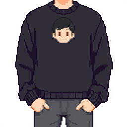 Create a pixel art image of a person wearing a black sweatshirt