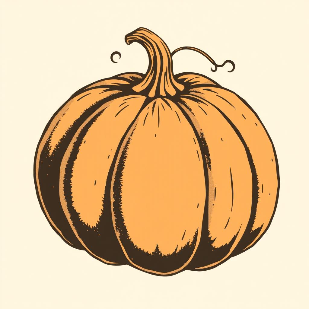 A vintage pumpkin illustration in the style of classic clip art