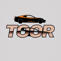 A creative design featuring the word 'TOOR' in bold, stylish lettering with a sleek car silhouette integrated into the design