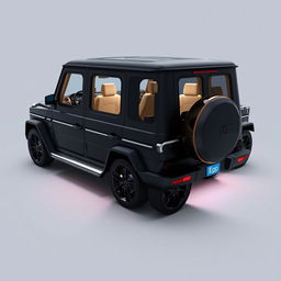 Create an image of a car called Roverland that looks like a Mercedes Benz AMG G63 on the outside but is black in color