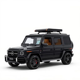 Create an image of a car called Roverland that looks like a Mercedes Benz AMG G63 on the outside but is black in color and slightly bigger